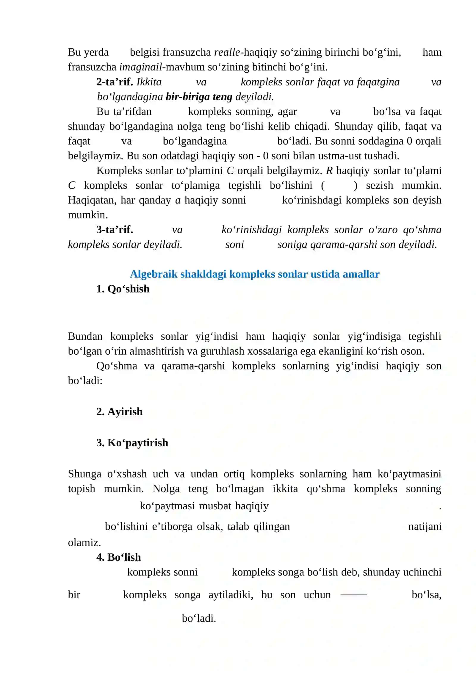 KOMPLEKS SONLAR VA ULAR USTIDA AMALLAR. KOMPLEKS SONDAN KVADRAT ILDIZ CHIQARISH 2