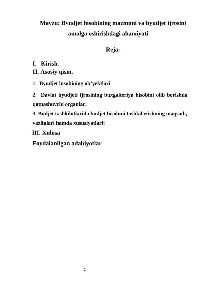 Byudjet hisobi va byudjet ijrosini amalga oshirishdagi ahamiyati 2