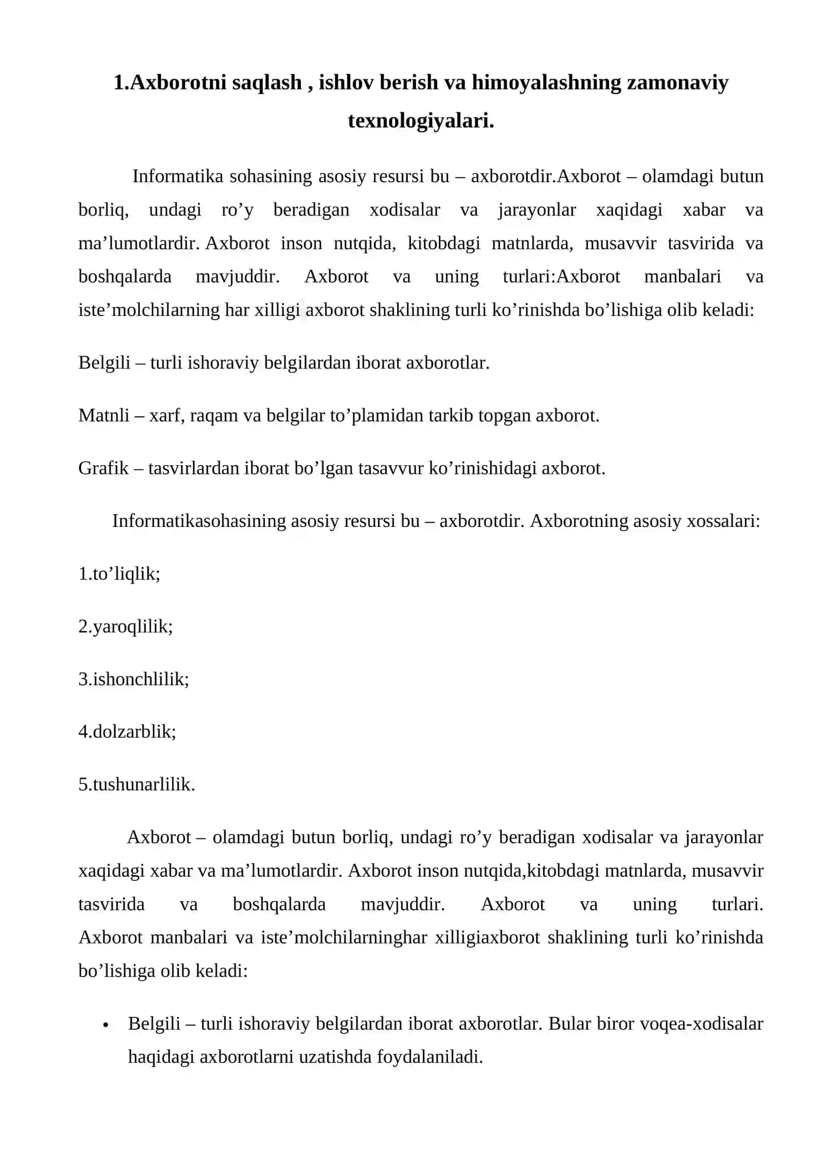 Axborotni saqlash, ishlov berish va himoyalashning zamonaviy texnologiyalari 2