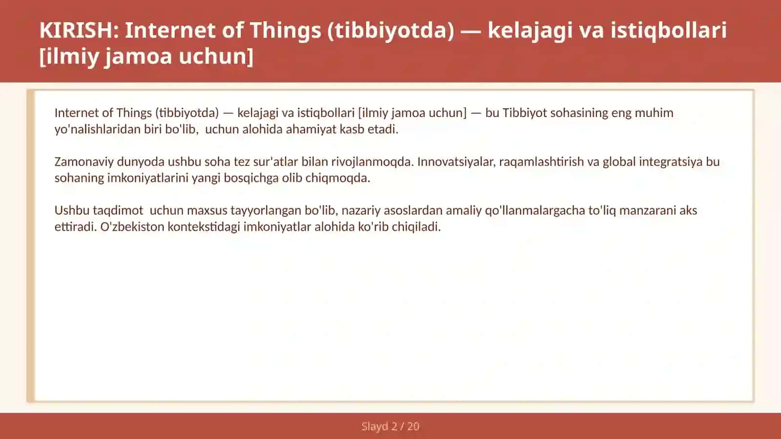 INTERNET OF THINGS (TIBBIYOTDA) — KELAJAGI VA ISTIQBOLLARI [ILMIY JAMOA UCHUN] 2