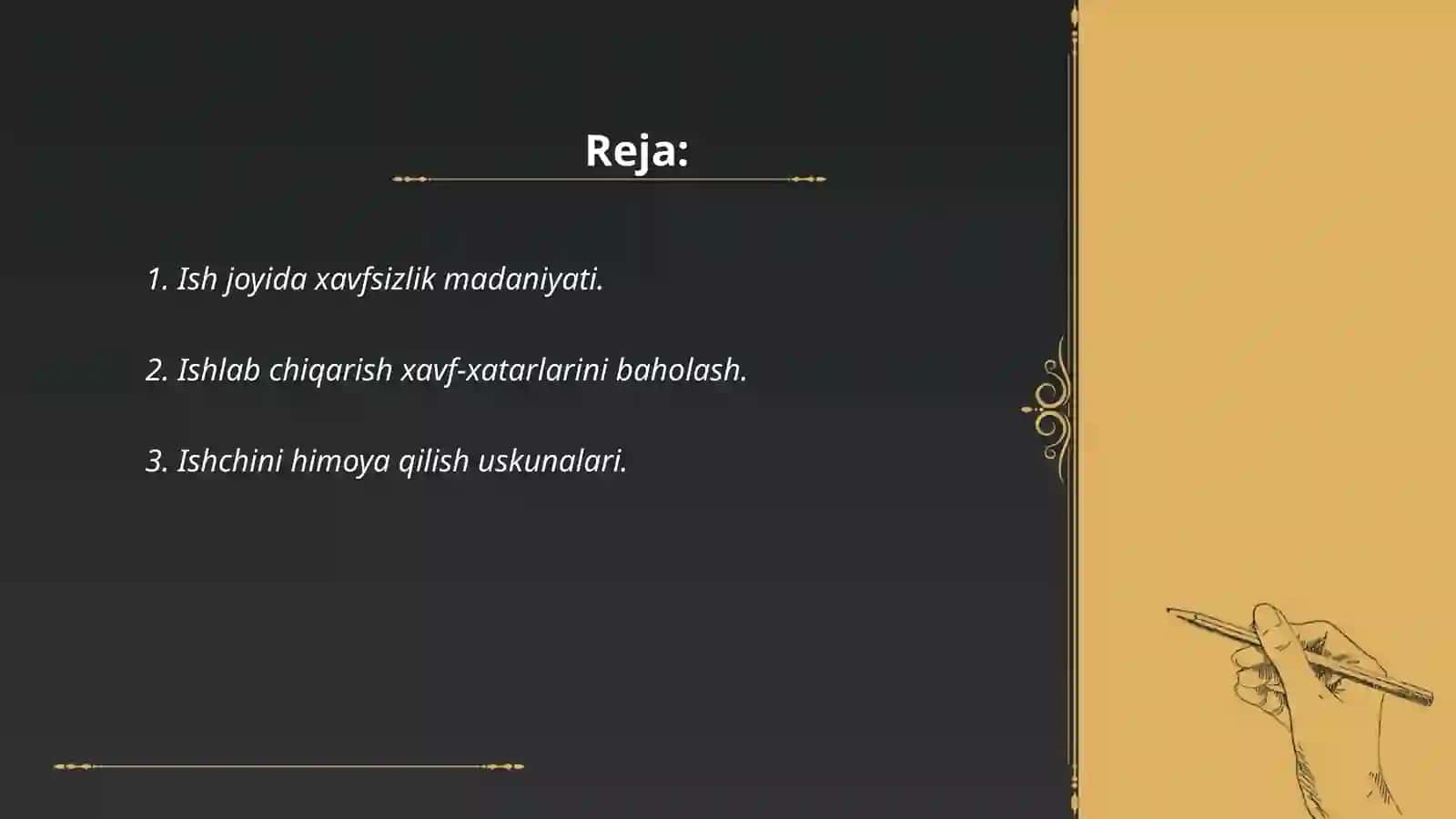 Ishlab chiqarishda baxtsiz va ishlovchi sogligiga zarar keltiruv boshqa hodisalarni taftish qilish Abrolov Akobir 2