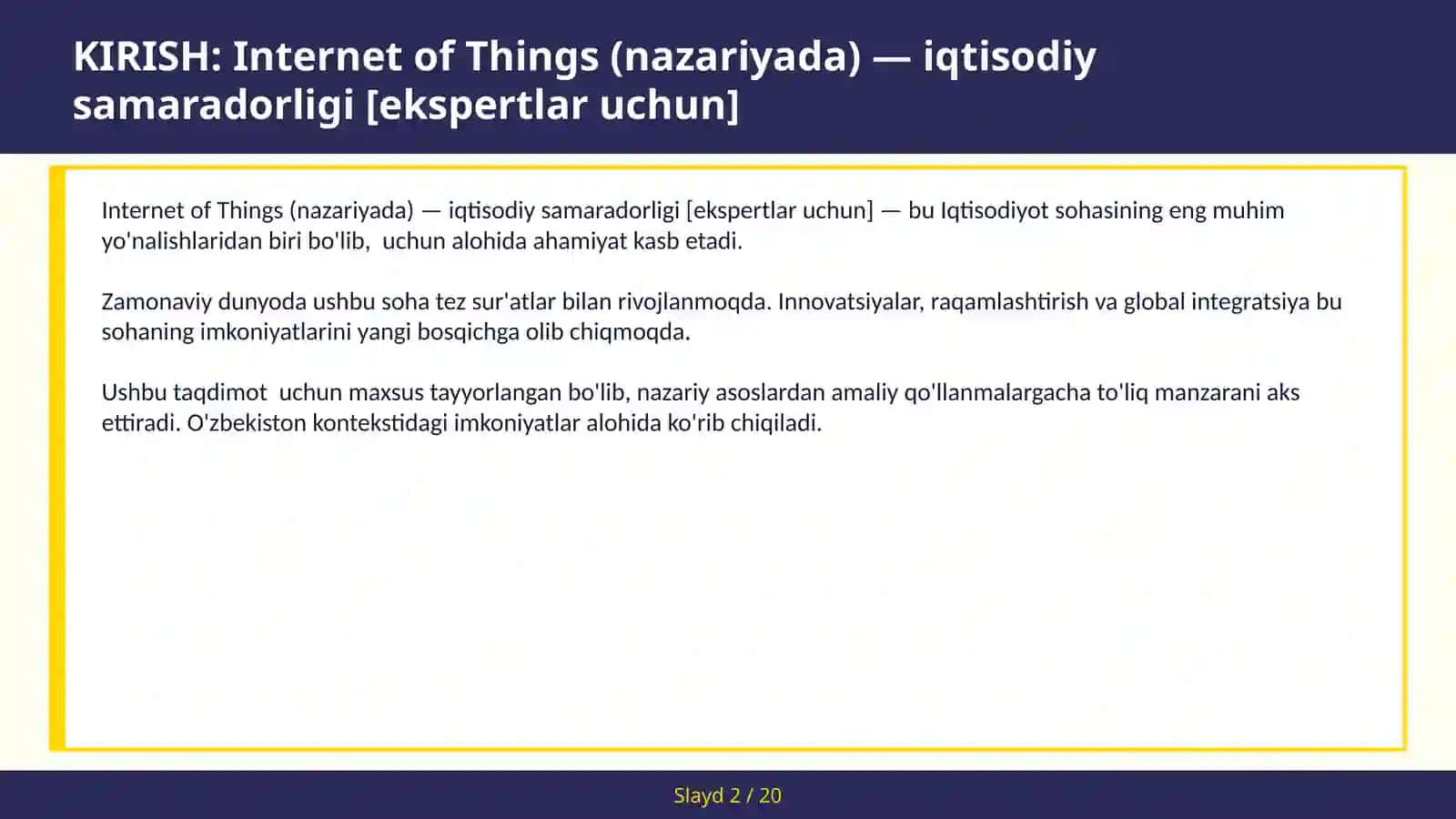 Internet of Things (nazariyada) — iqtisodiy samaradorligi [ekspertlar uchun] 2