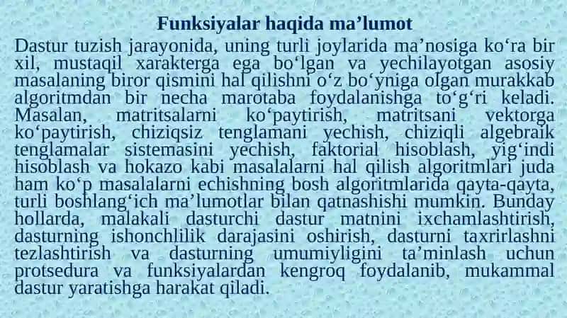 Dasturlashda funksiyalar va modullar ni qo‘llash 2