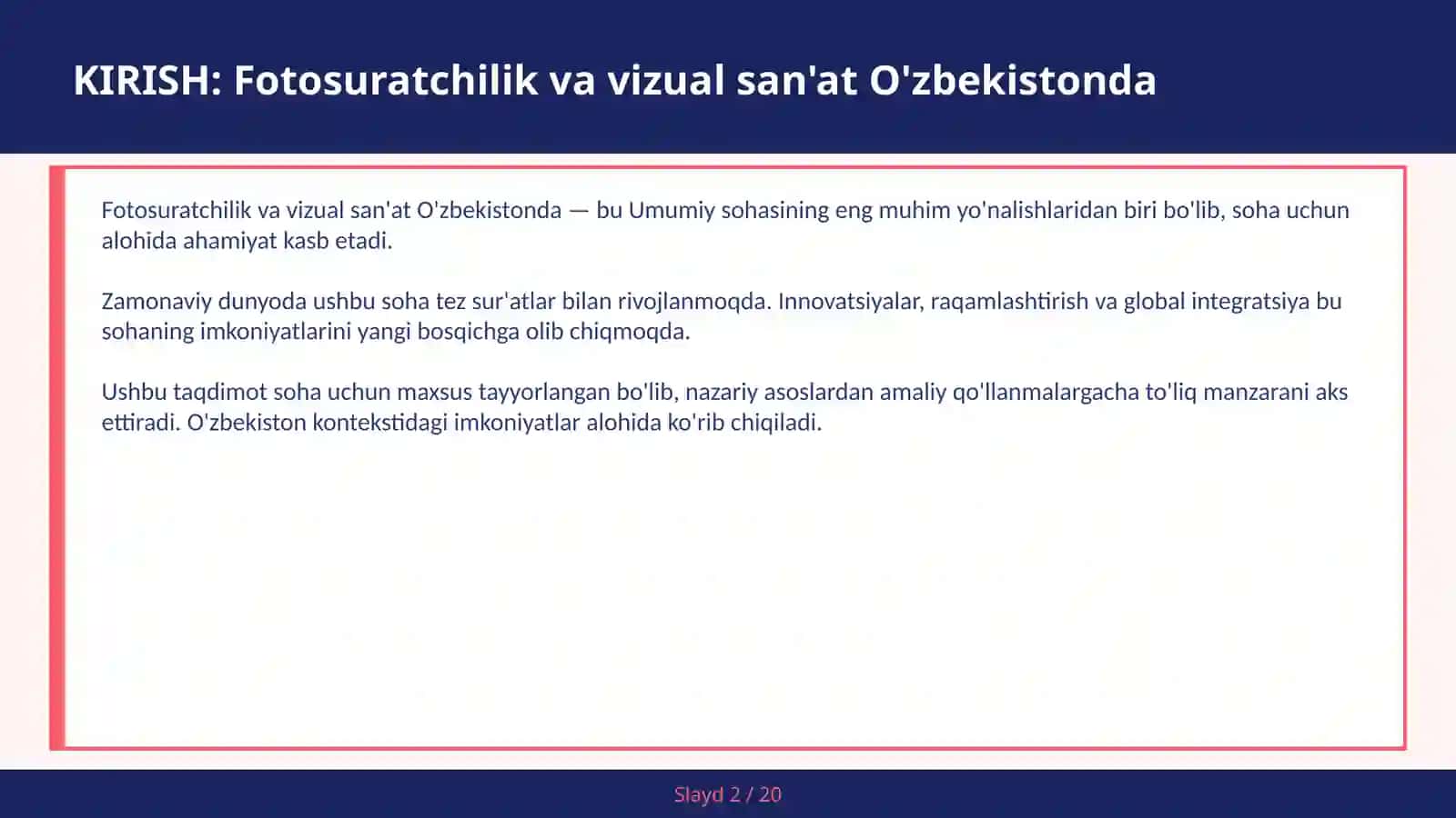 Fotosuratchilik va vizual san'at O'zbekistonda 2