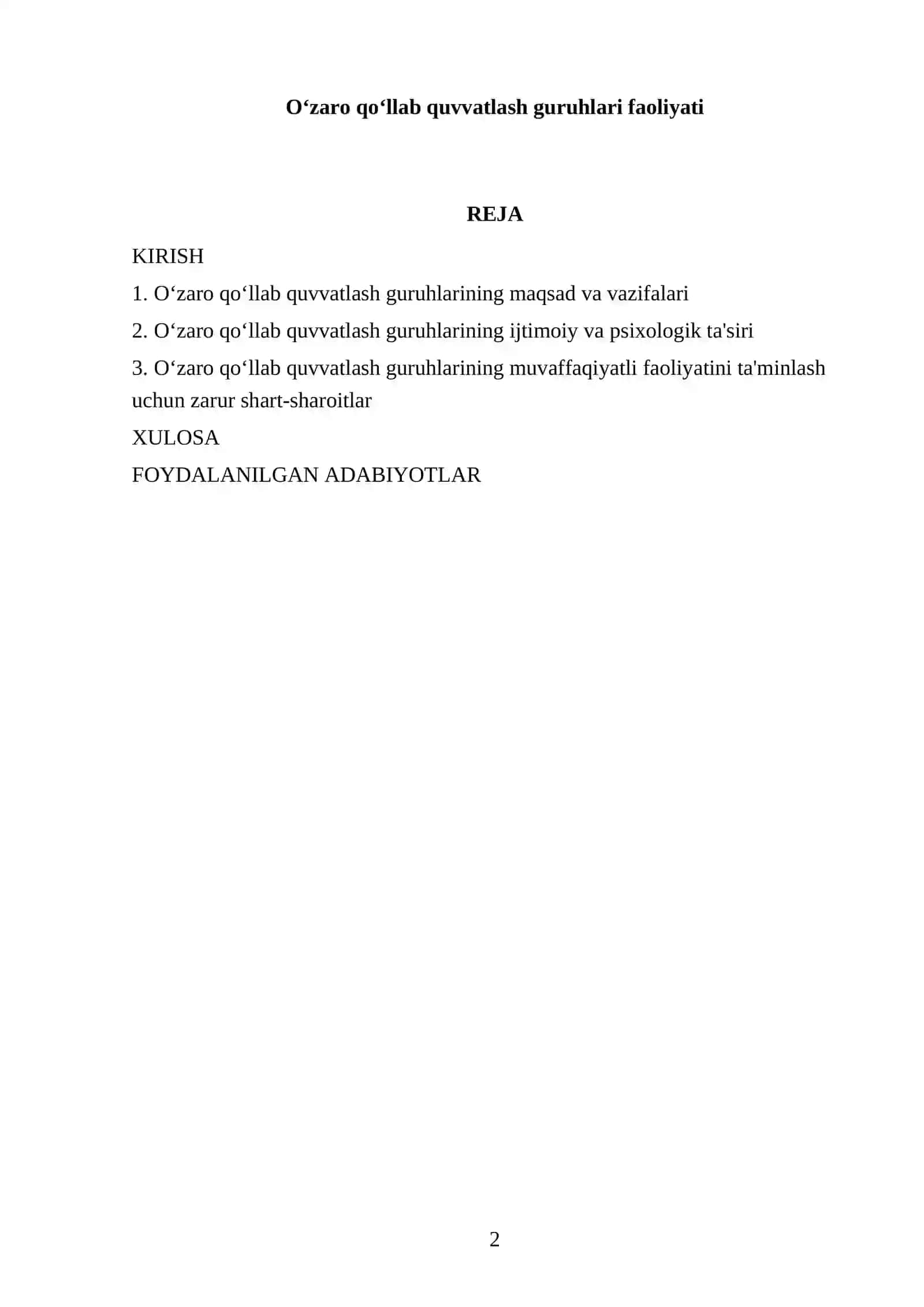 Oʻzaro qoʻllab quvvatlash guruhlari faoliyati 2