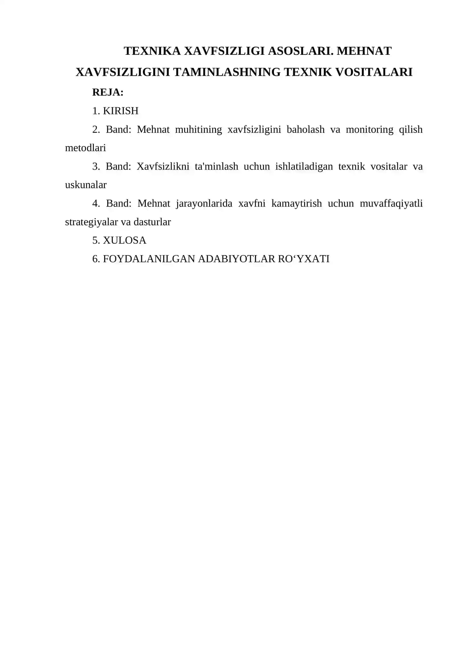 TEXNIKA XAVFSIZLIGI ASOSLARI. MEHNAT XAVFSIZLIGINI TAMINLASHNING TEXNIK VOSITALARI 2