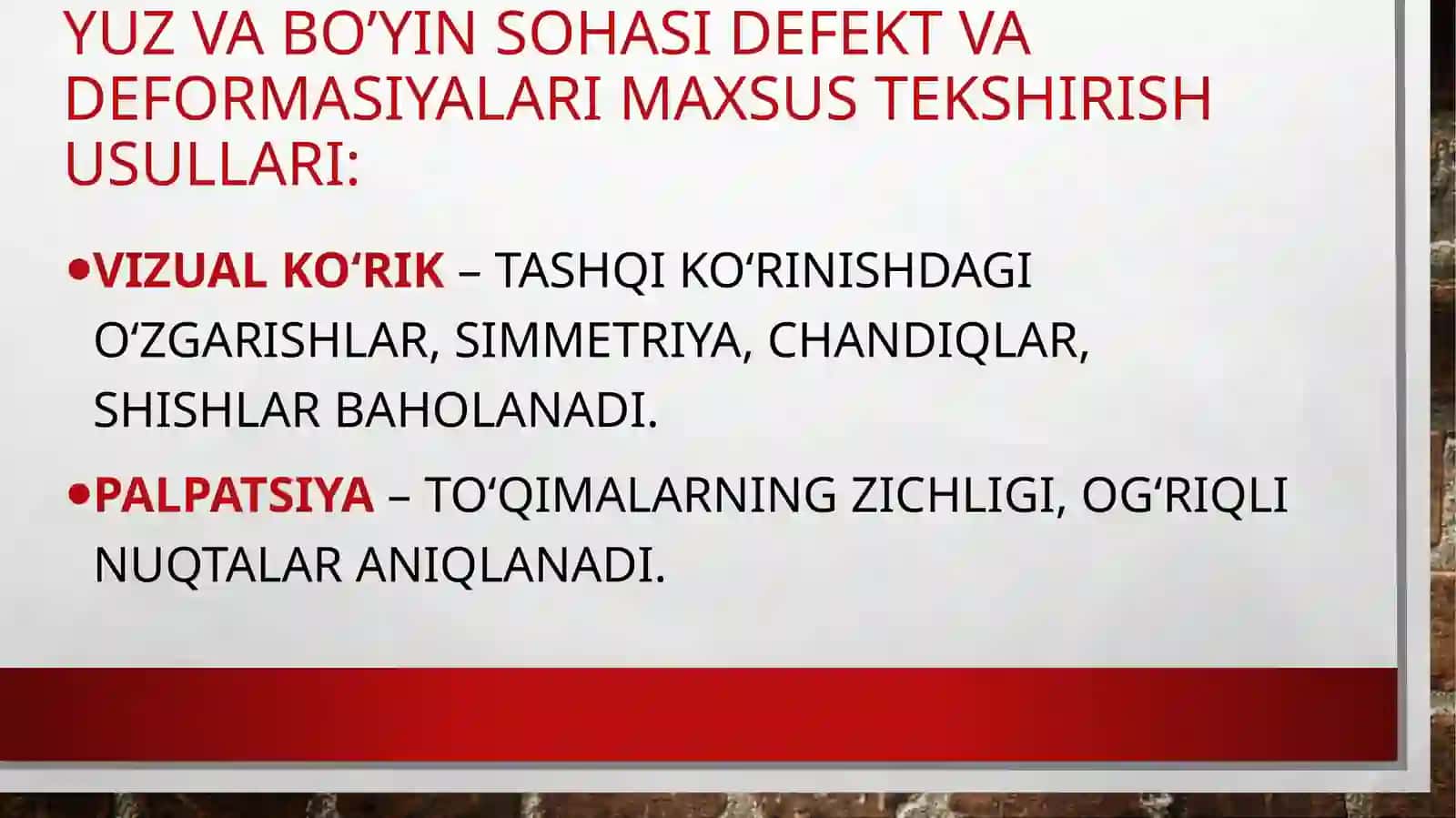 Yuz va bo’yin sohasi defekt va deformasiyalari maxsus tekshirish usullari 2