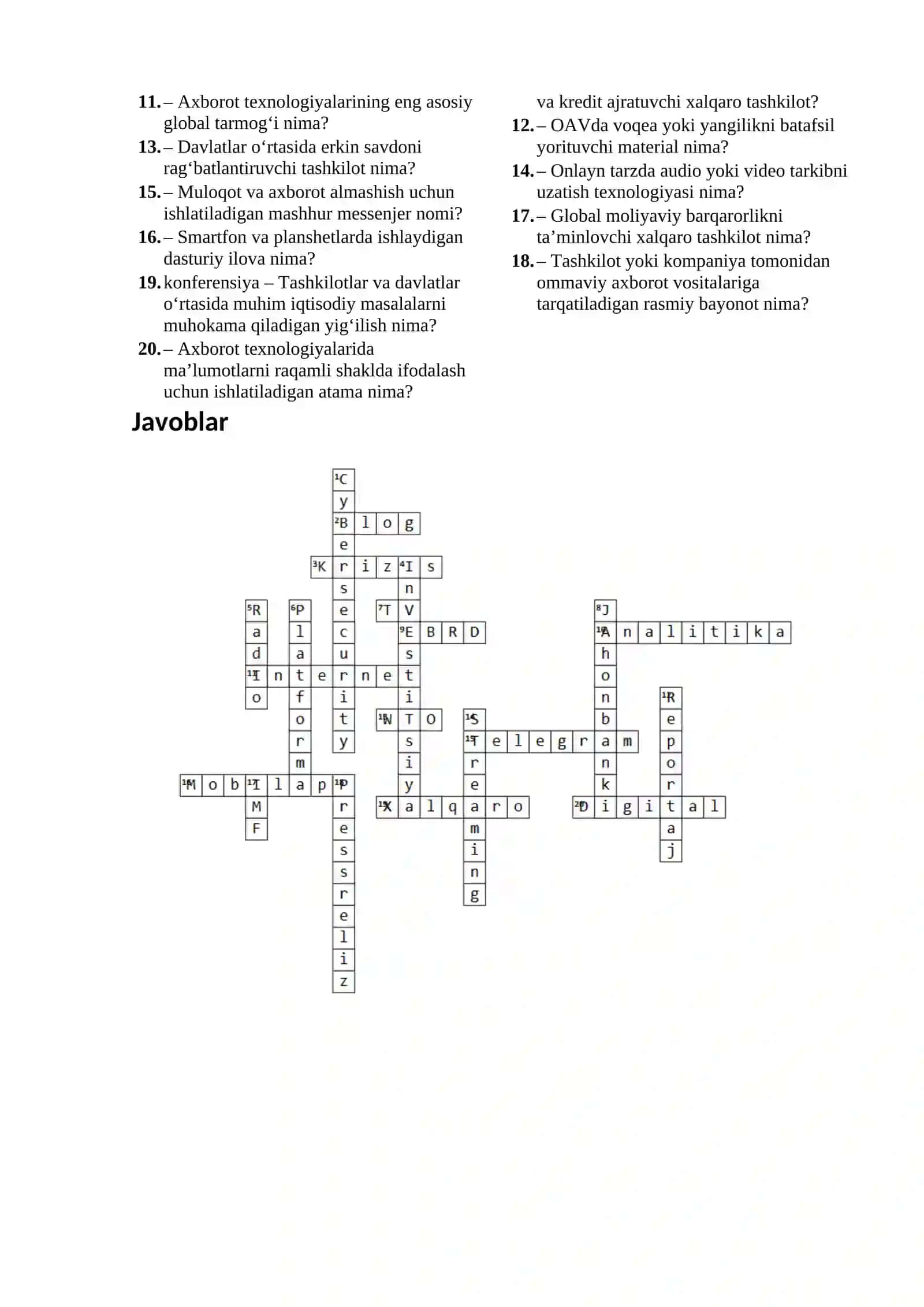 Xalqaro iqtisodiy tashkilotlar faoliyatida OAV (ommaviy axborot vositalari) va axborot texnologiyalari o‘rni 2