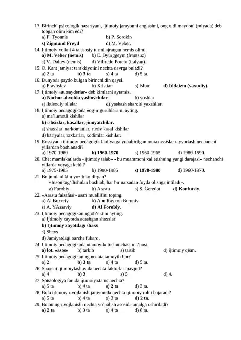 “Bolalarning ijtimoiy moslashuvi” fanidan test oraliq nazorat ishi 2