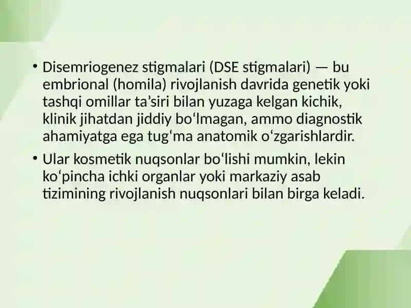 Disembriogenez stigmalari 2