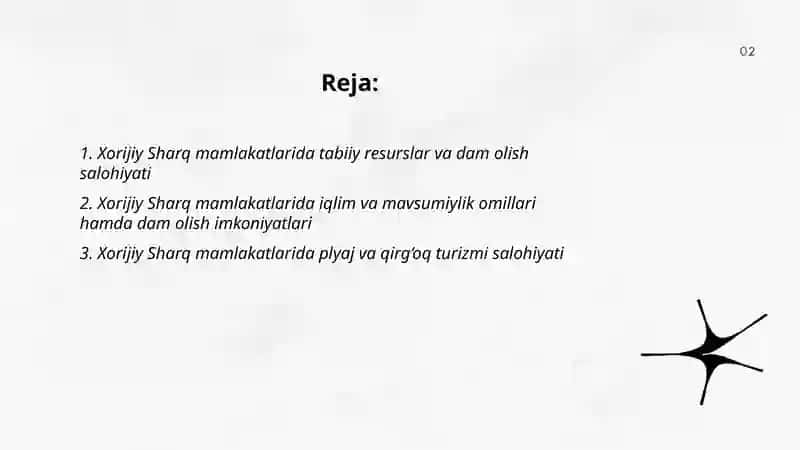 Xorijiy Sharq mamlakatlarida dam olish salohiyati 2