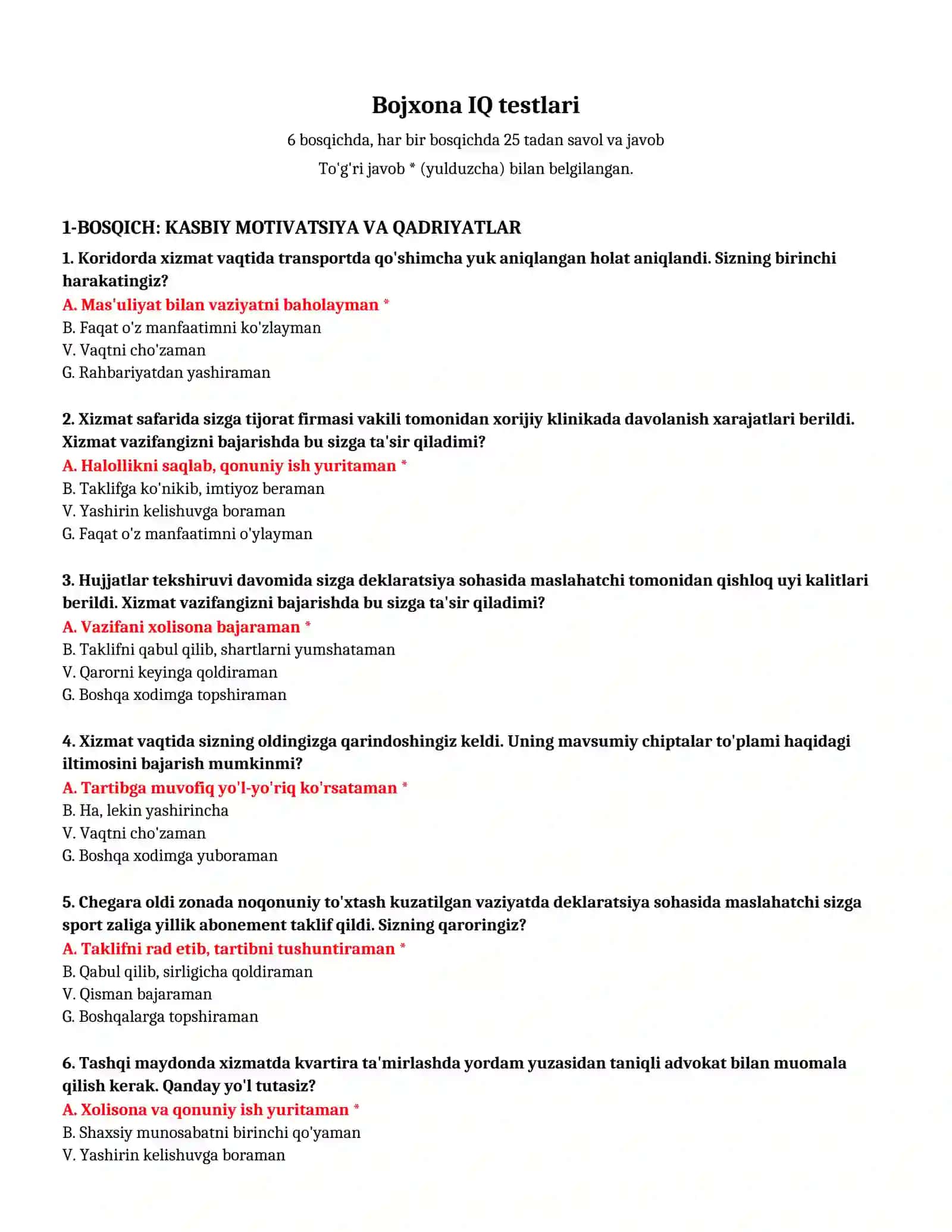 Bojxona IQ testlari 2