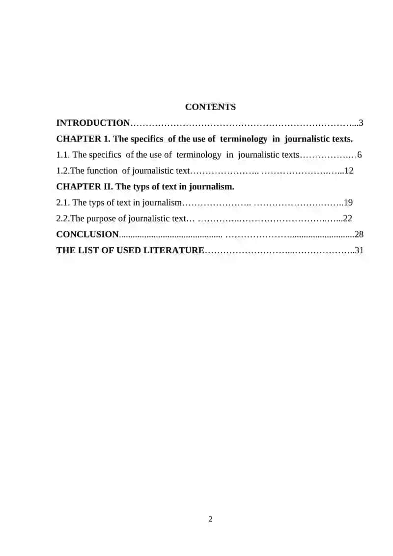 Course Paper on The Specifics of the Use of Terminology in Journalistic Texts 2