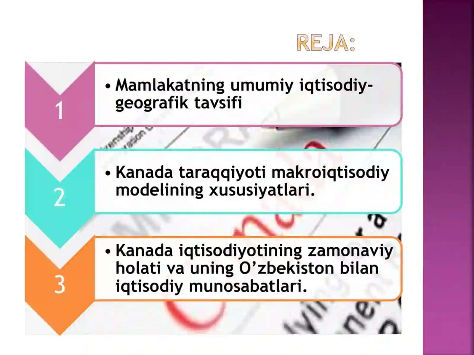 KANADA MAMLAKATI IQTISODIYOTI JAHON MAMLAKATLAR BILAN OLIB BORAYOTGAN IQTISODIY MUNOSABATLARI. 2