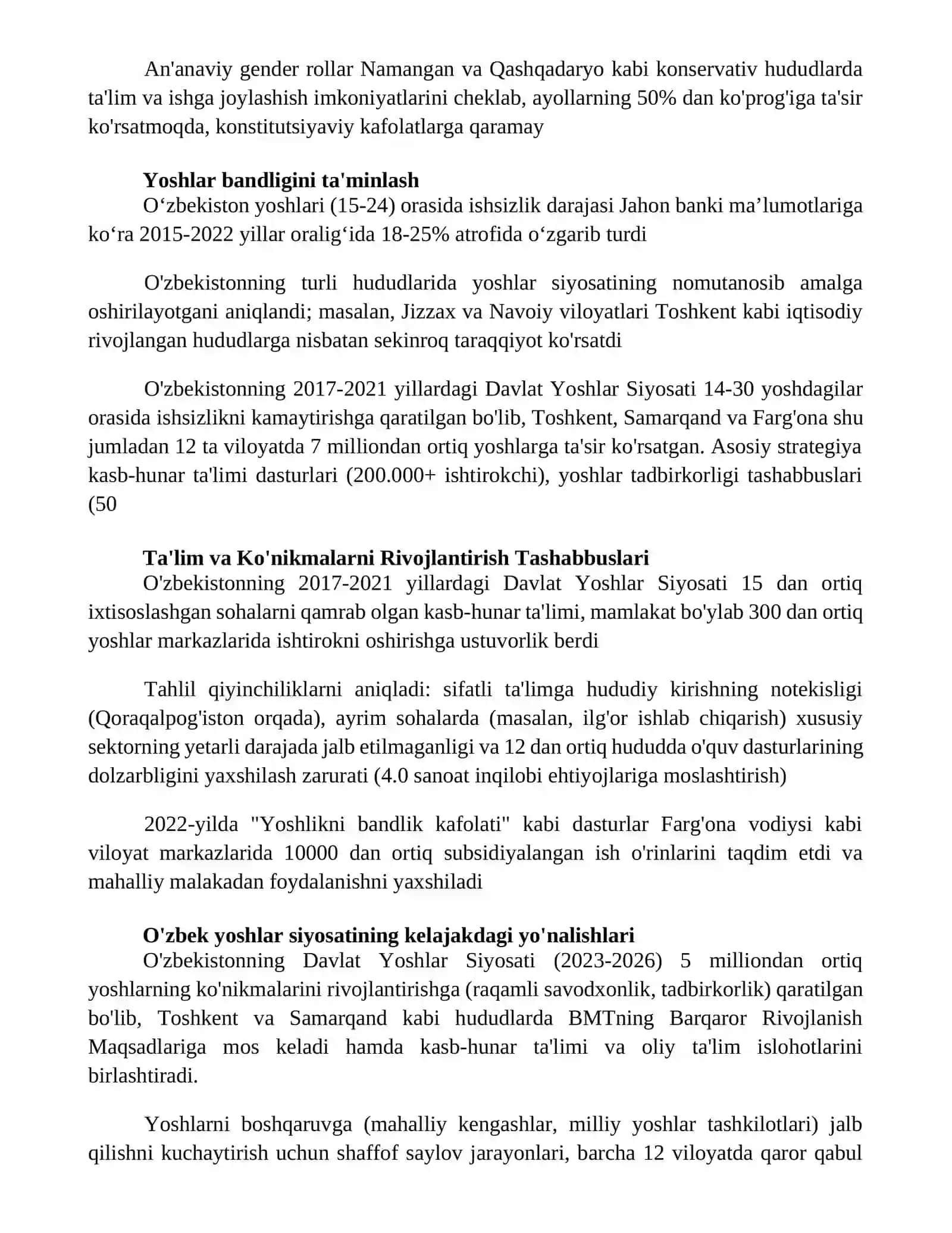 O'zbekiston respublikasida yoshlarga oid davlat siyosati va uning tahlili 2