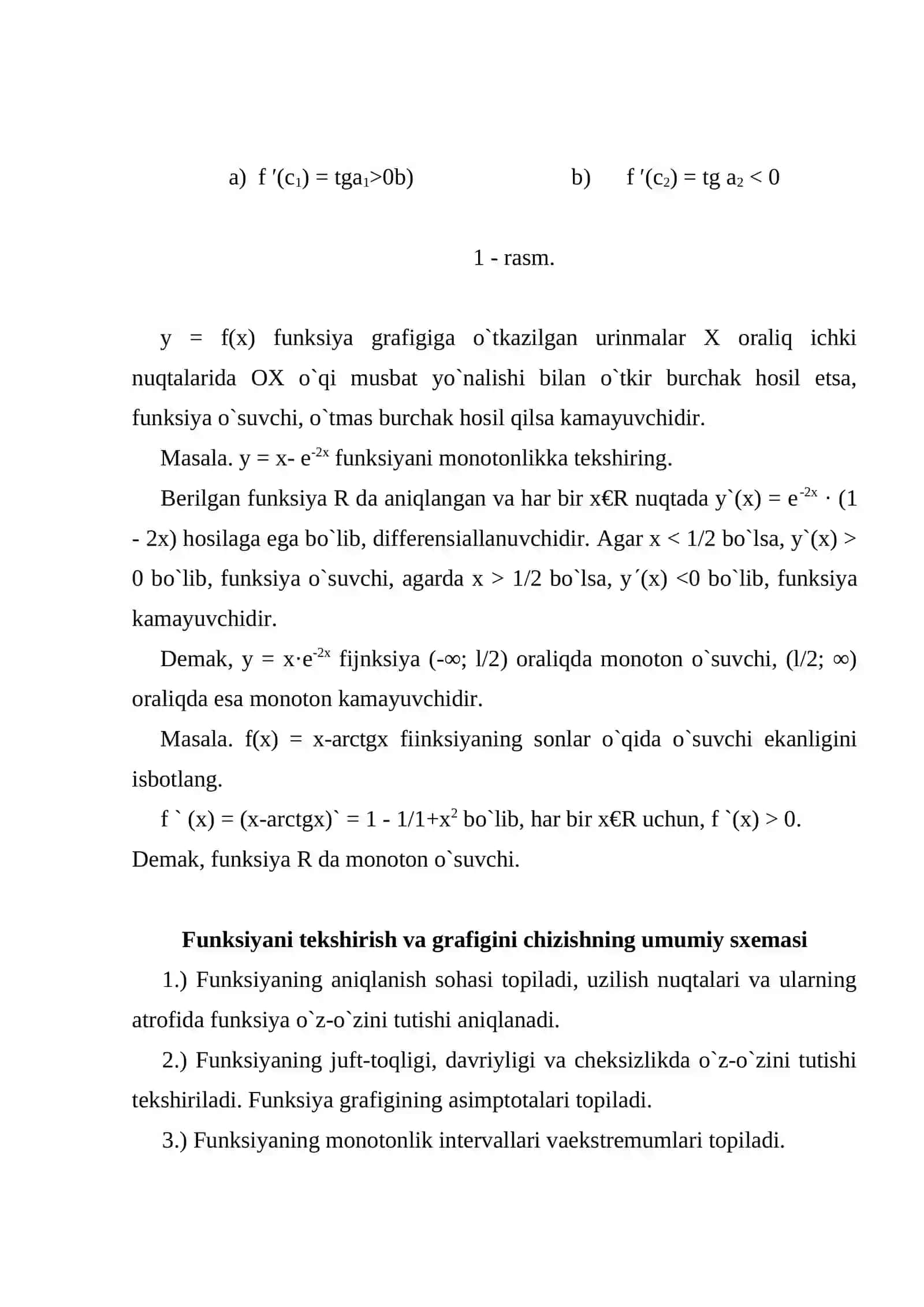 Funksiyaning o’sishi va kamayishi. Funksiyaning grafigini yasash Teylor formulasi 2