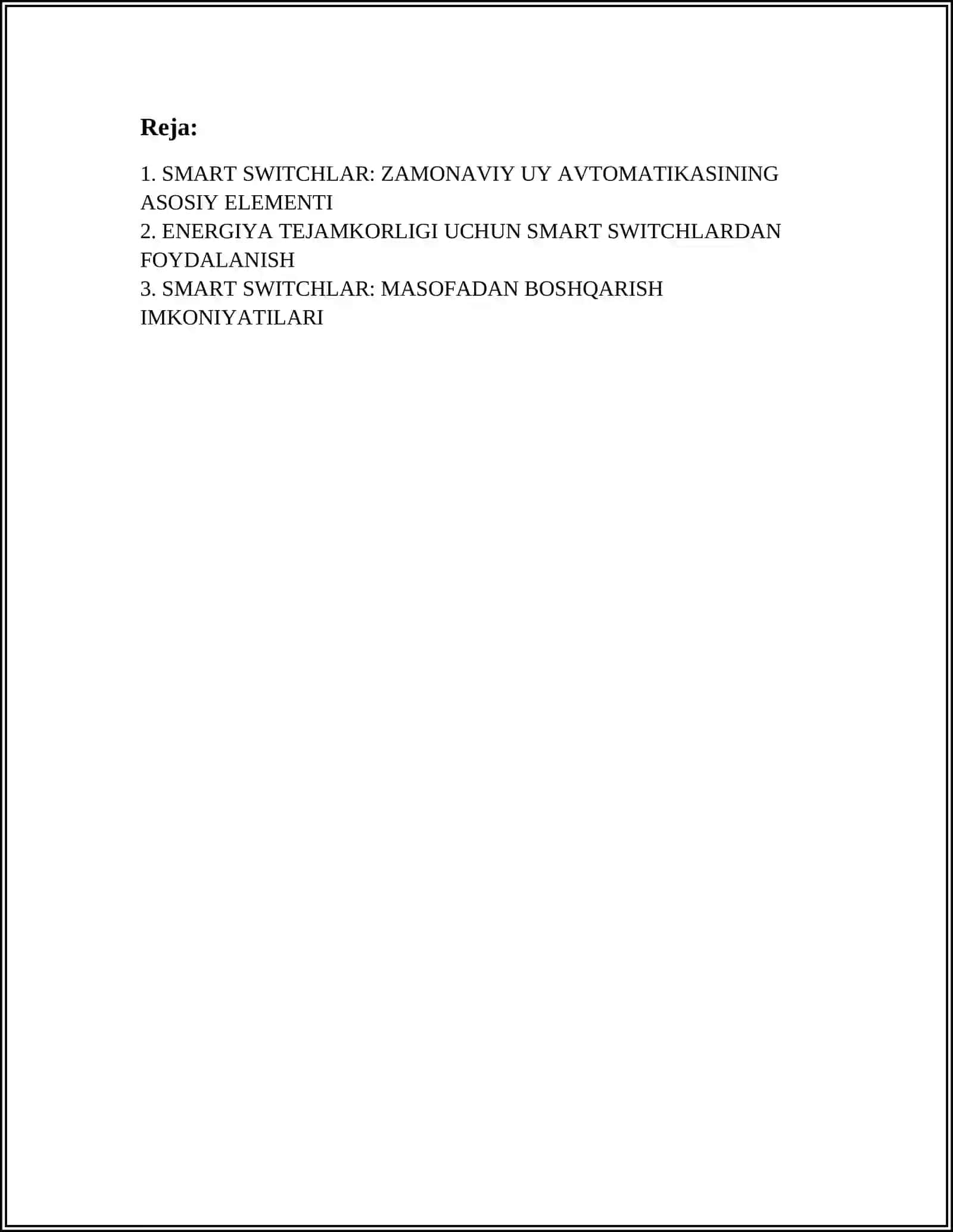 SMART SWITCHLAR:ZAMONAVIY UY AVTOMATIKASIDA QO'LLANILISHI 2