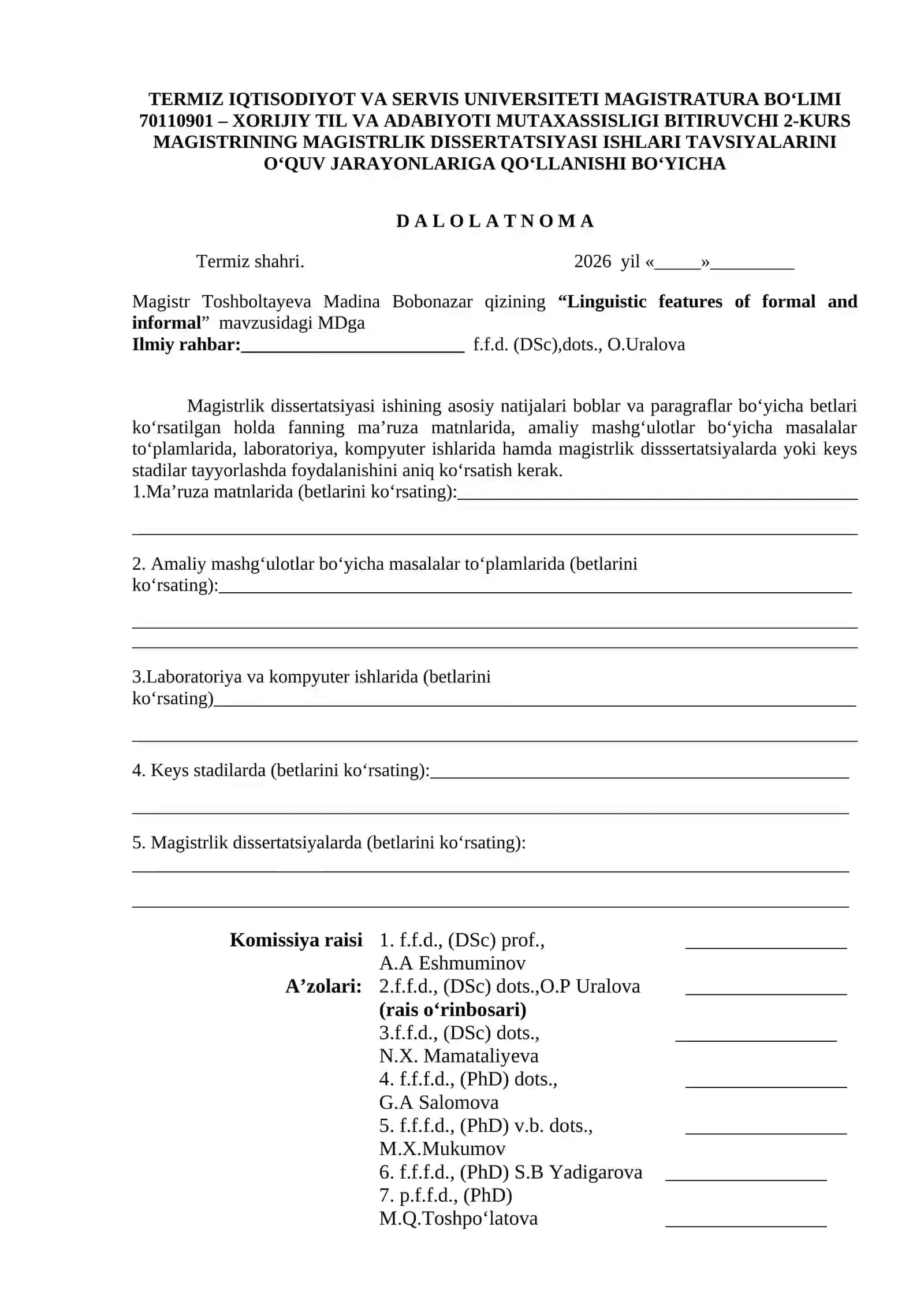 Xorijiy til va adabiyoti mutaxassisligi magistratura 2