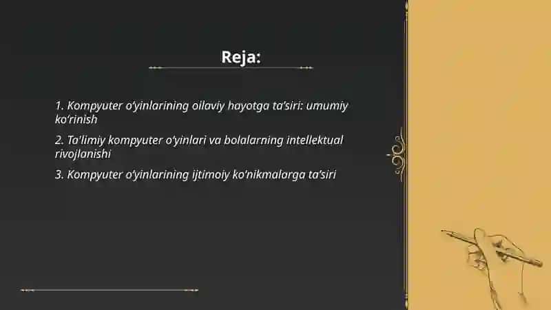 Oilada bolalar hayotini tashkil etishda kompyuter o'yinlarining o'rni va ijobiy salbiy xususiyatlari 2