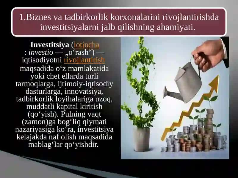 Mamlakatimizda biznesni investisiyalashning ustuvor yo‘nalishlari 2