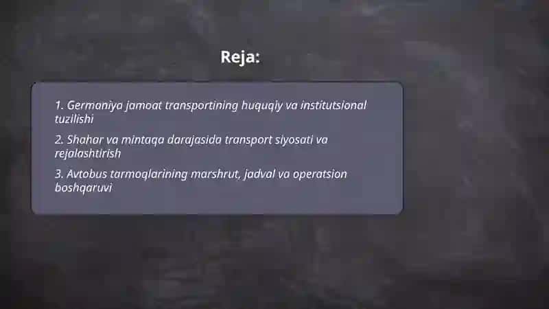 Germaniya jamoat transportida tashishni tashkil etish va boshqarish 2