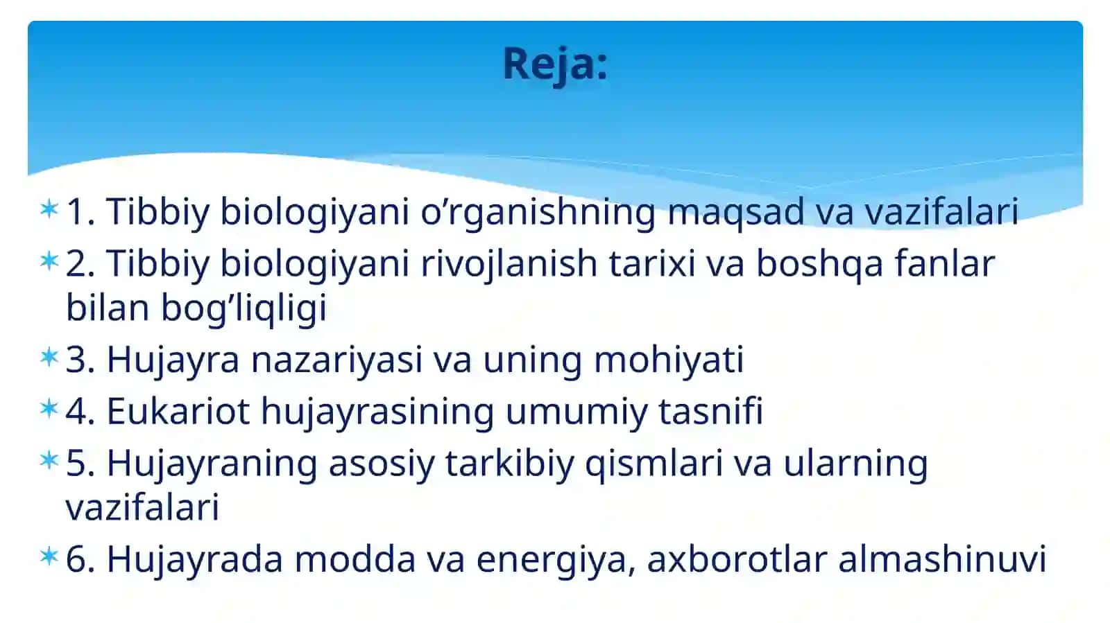 Tibbiy biologiya faniga kirish. Hayotning hujayra viy asoslari 2