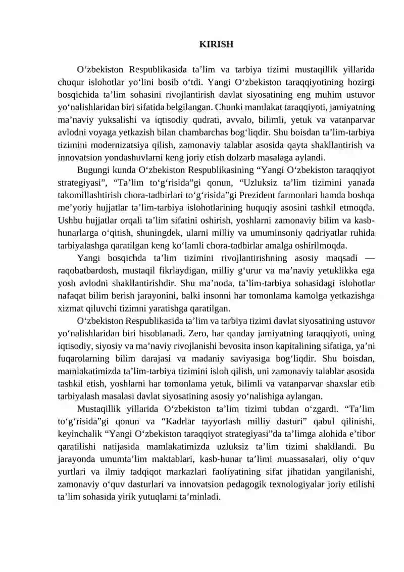O‘zbekiston Respublikasi rivojining yangi bosqichida ta’lim-tarbiya islohotlari 2
