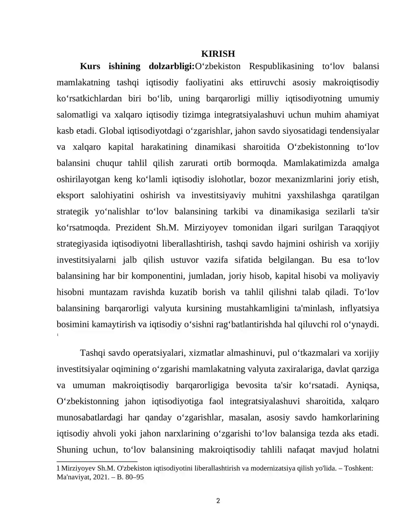O'ZBEKISTON RESPUBLIKASI TO'LOV BALANSINING MAKROIQTISODIY TAHLILI 2