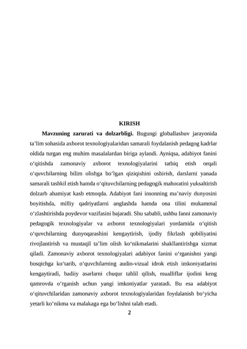 Adabiyot fanini o‘rganishda axborot texnologiyalaridan foydalanish pedagogik mahoratni oshirish omili 2