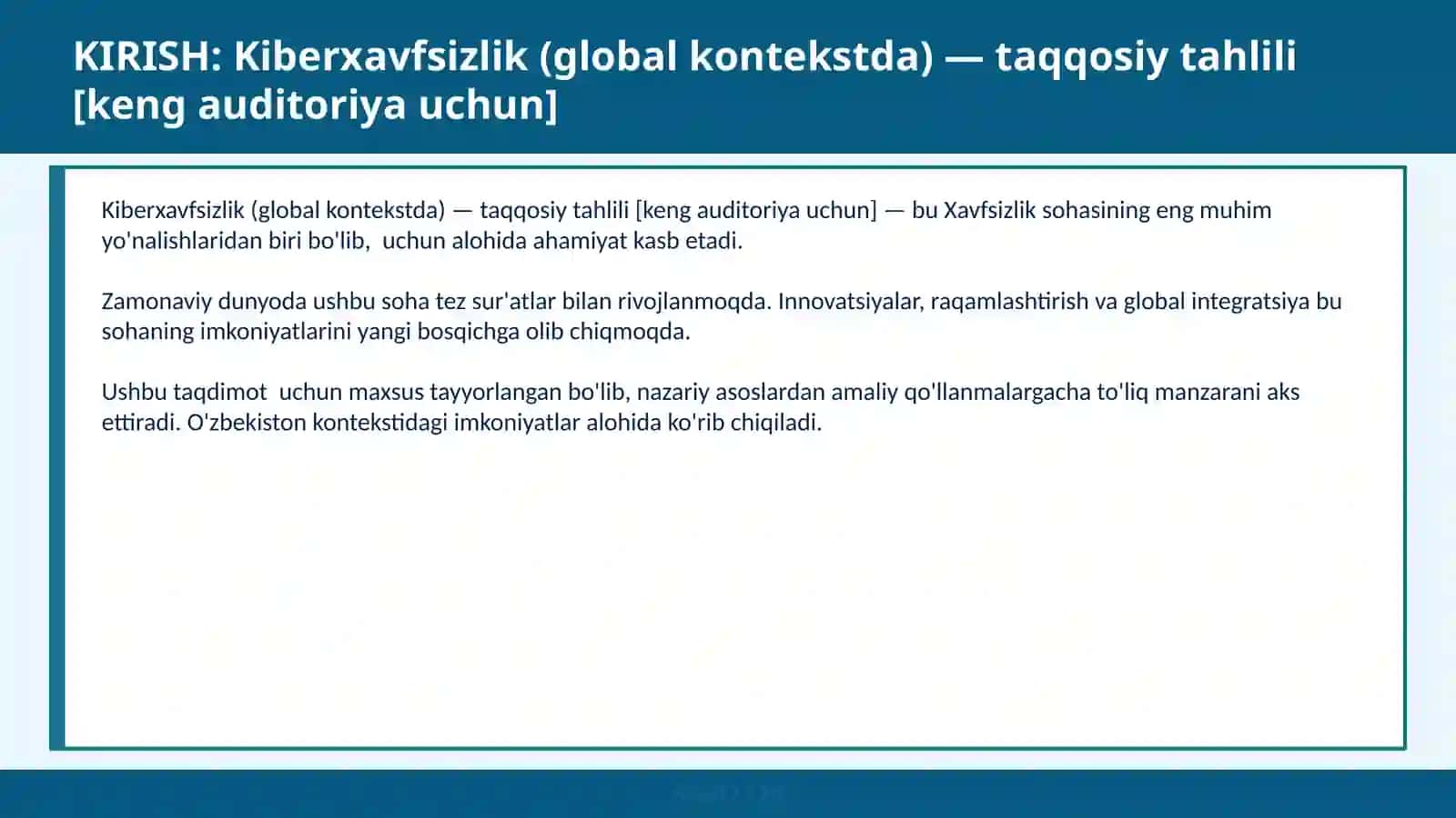 Kiberxavfsizlik (global kontekstda) — taqqosiy tahlili [keng auditoriya uchun] 2
