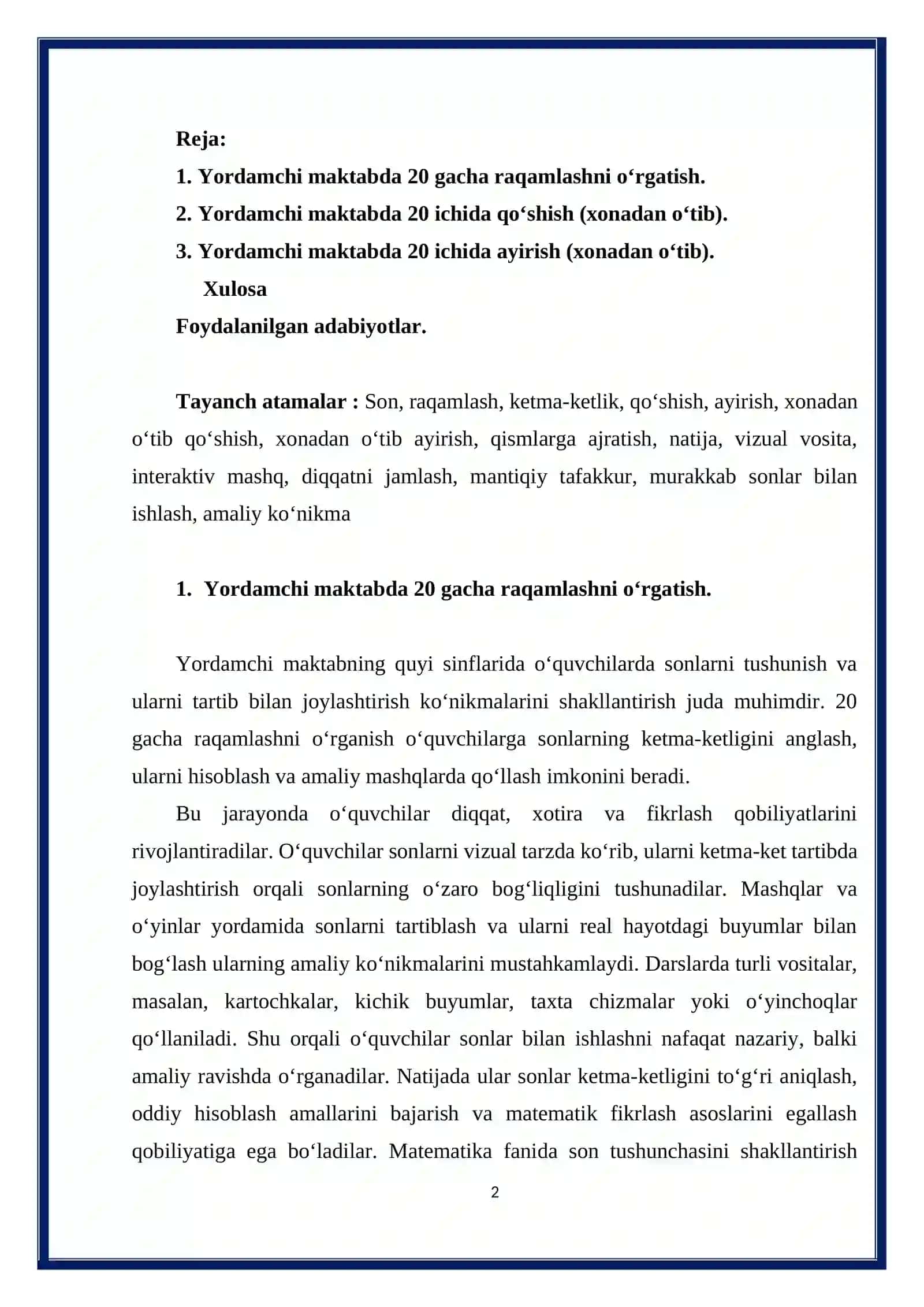 Yordamchi maktabda 20 ichida raqamlashni o‘rgatish 2