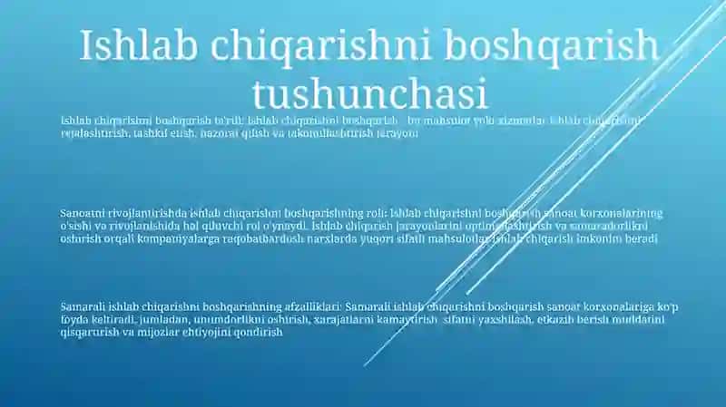 Ishlab Chiqarish Menejmentining Sanoat Korxonalari Rivojlanishidagi OʻRni 2
