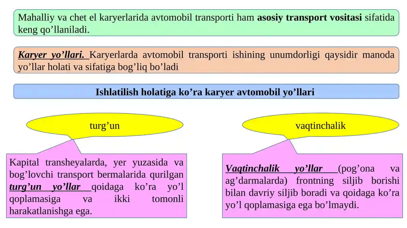 Karyer avtotransport yo‘llari va harakatlanish sostavi 2