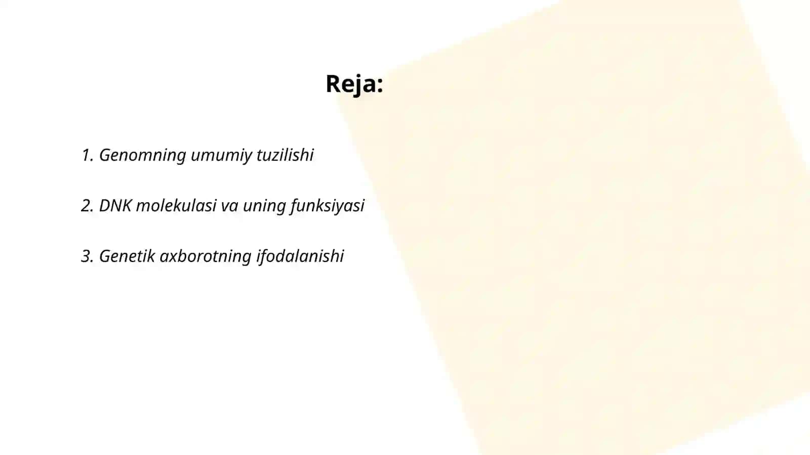 Genomika irsiy omilning tuzilishi va xususiyatlari 2