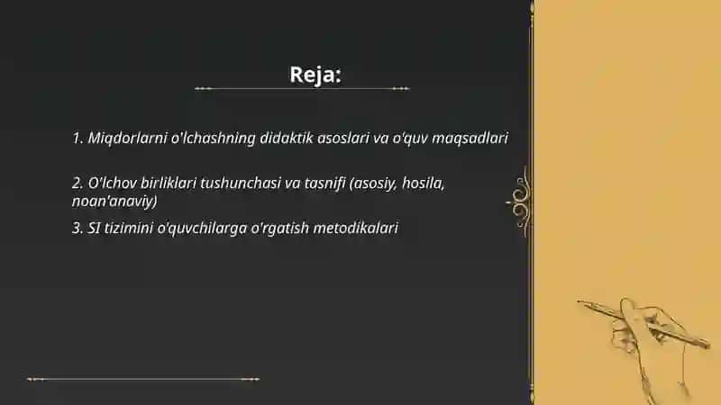 Miqdorlarni o'lchash, o'lchov birliklarining turlari orasidagi bog'liqliklar va ular ustida amallar bajarishga o'rgatish metodikasi 2
