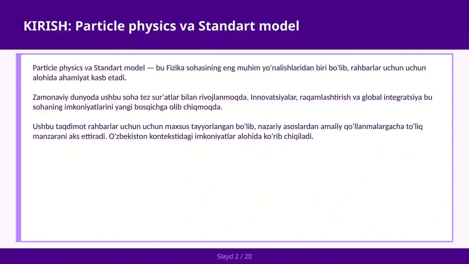 PARTICLE PHYSICS VA STANDART MODEL 2