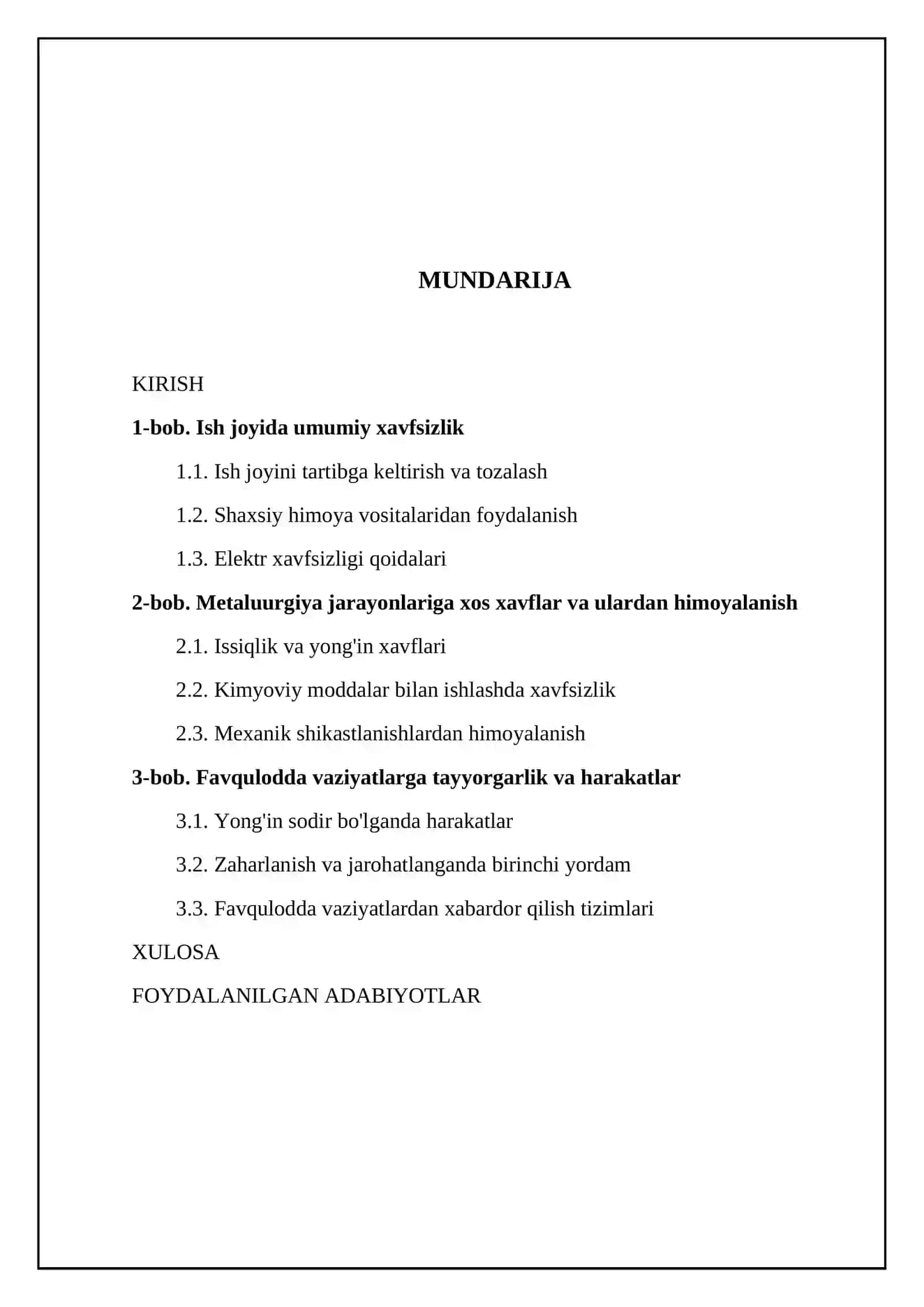 METALLURGIYA ISHLAB CHIQARISHLARI UCHUN UMUMIY XAVFSIZLIK QOIDALARI 2