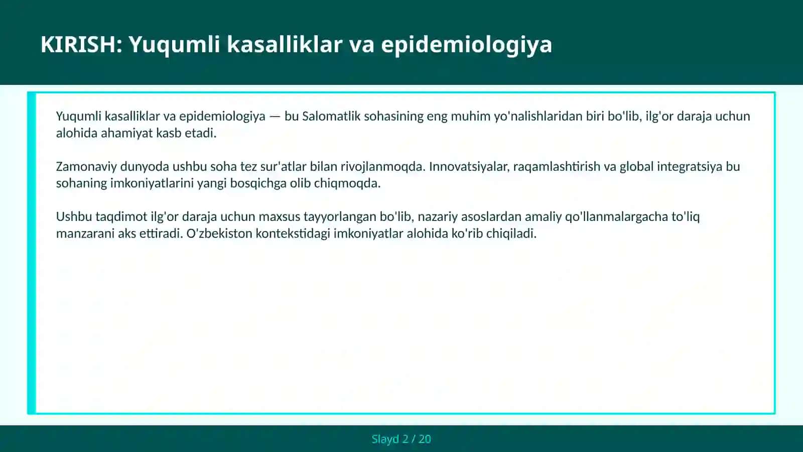 Yuqumli kasalliklar va epidemiologiya 2