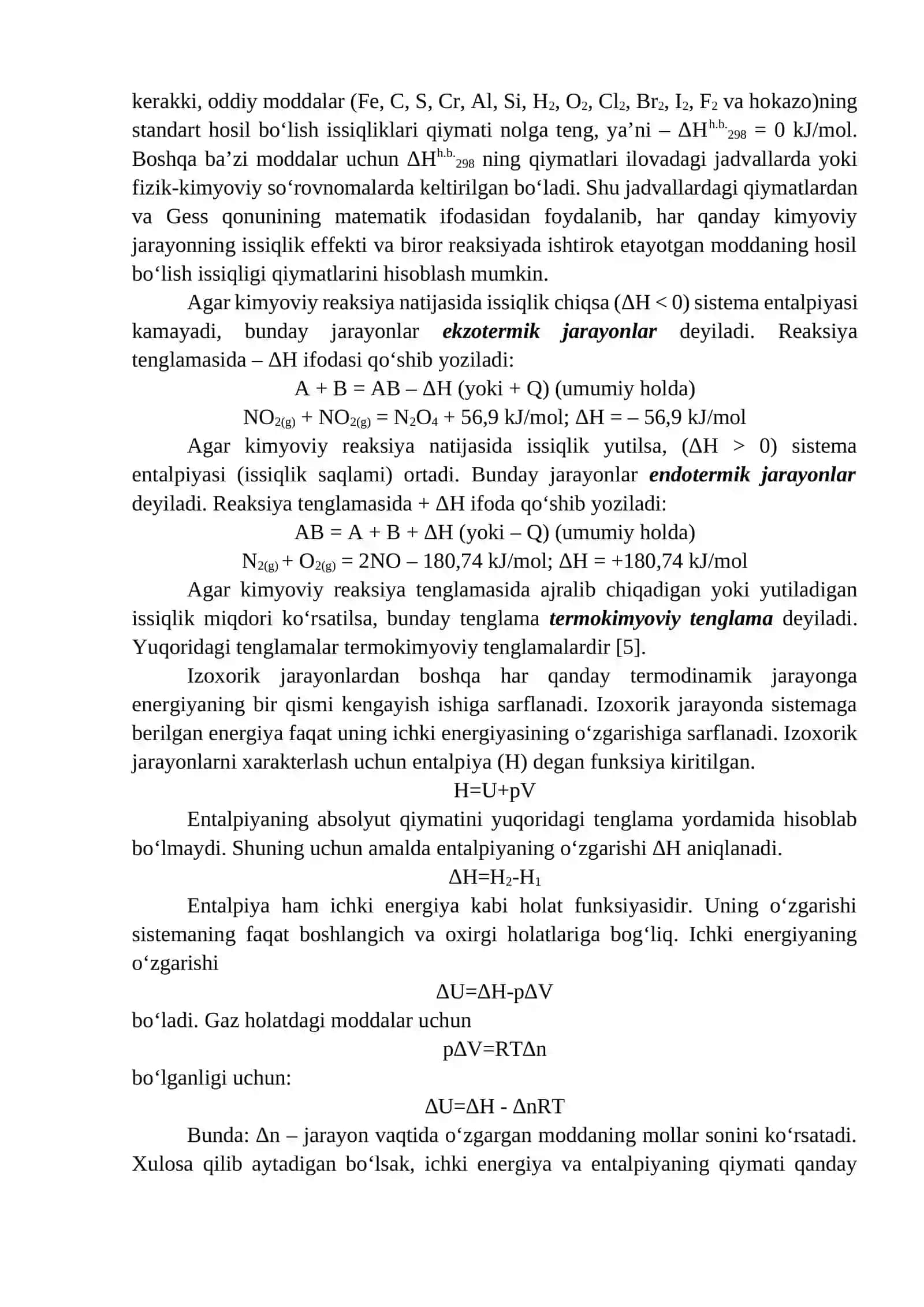 Entalpiya va termokimyoviy jarayonlar 2