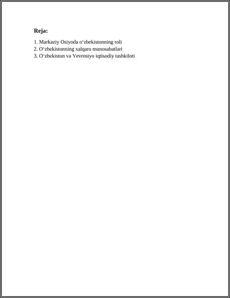 O‘zbekiston va Jahon Hamjamiyati 2