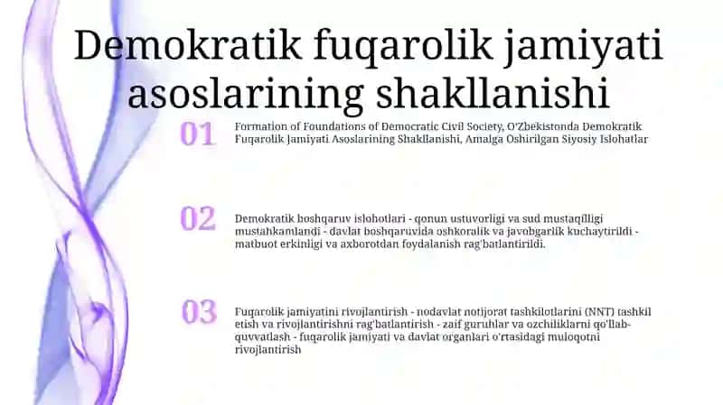 Oʻzbekistonda Demokratik Fuqarolik Jamiyati Asoslarining Shakllanishi, Amalga Oshirilgan Siyosiy Islohatlar 2