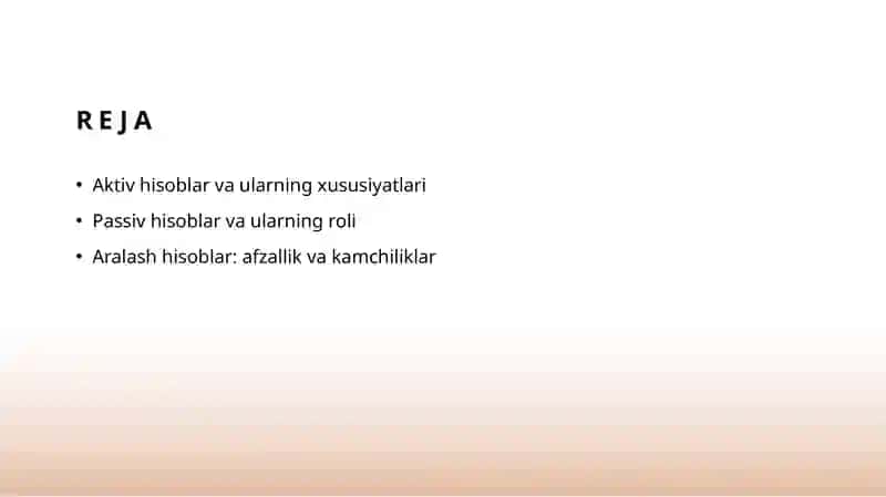 Aktiv hisoblar va ularning xususiyatlari 2