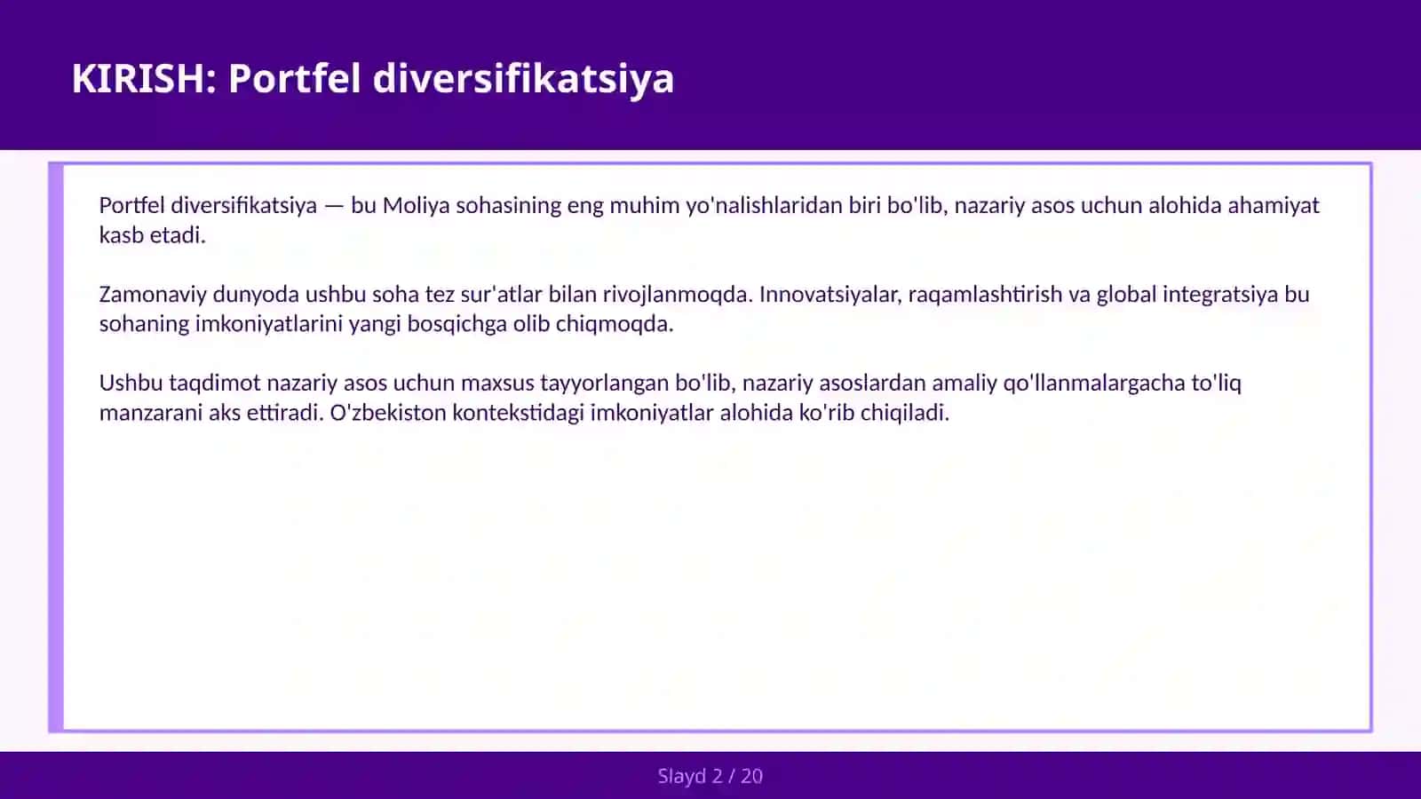 Portfel diversifikatsiya 2