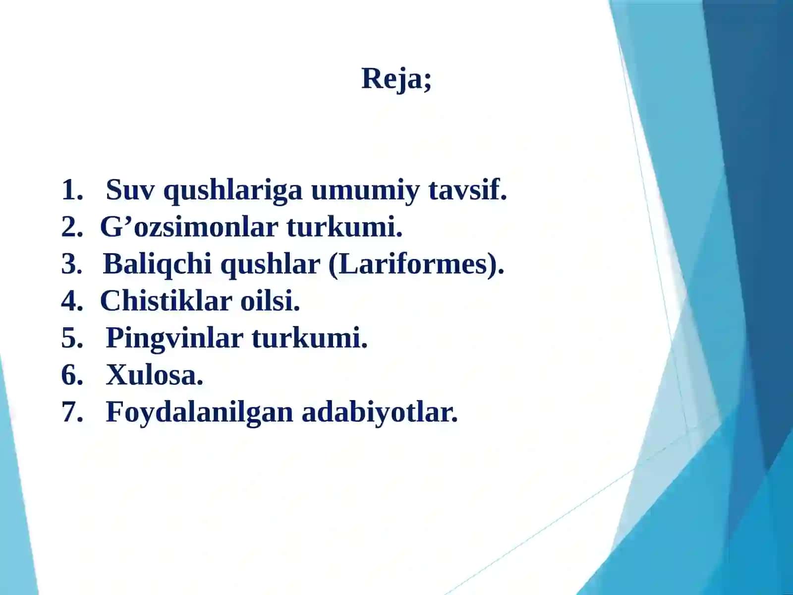 SUV QUSHLARI, TUZILISHI VAHAYOT KECHIRISHI 2
