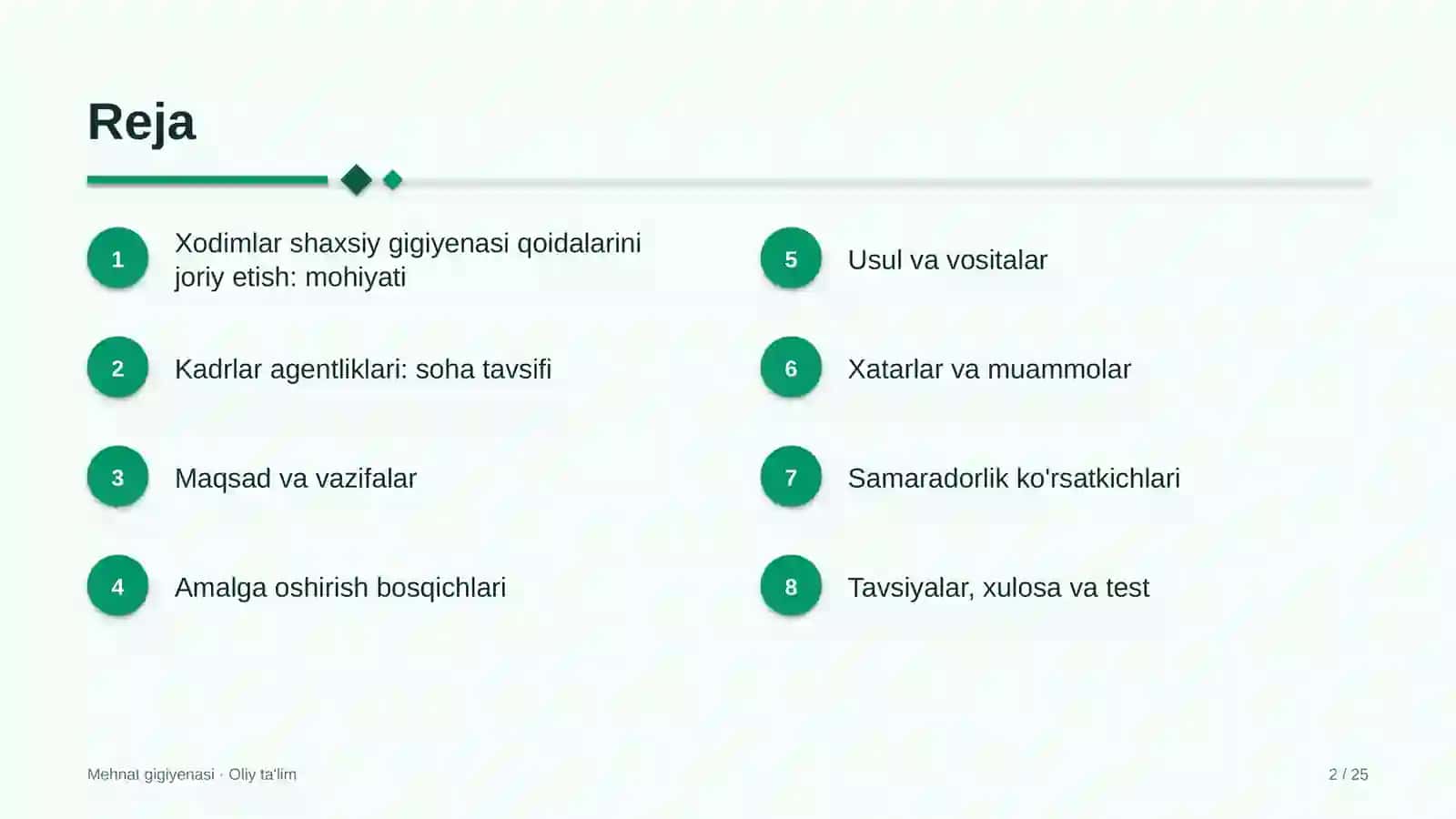 Kadrlar agentliklarida xodimlar shaxsiy gigiyenasi qoidalarini joriy etish 2