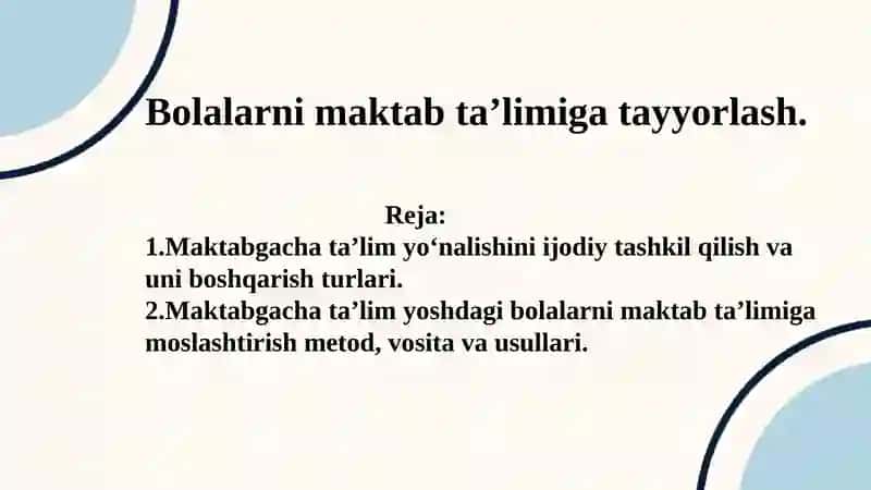 Bolalarni maktab ta’limiga tayyorlash 2