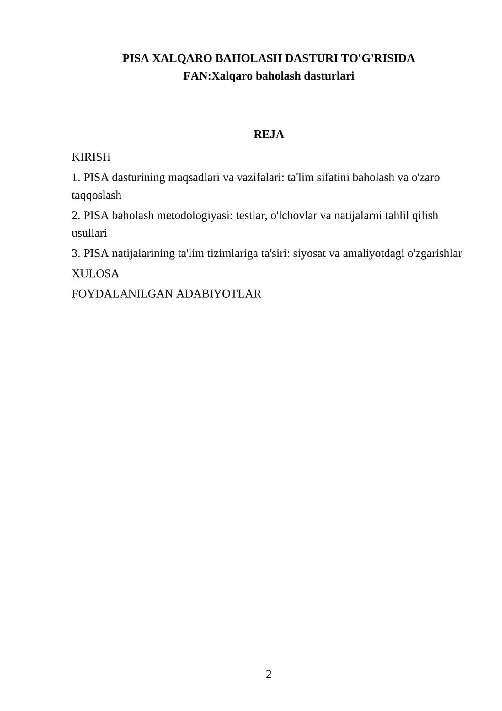 PISA XALQARO BAHOLASH DASTURI TO'G'RISIDA 2