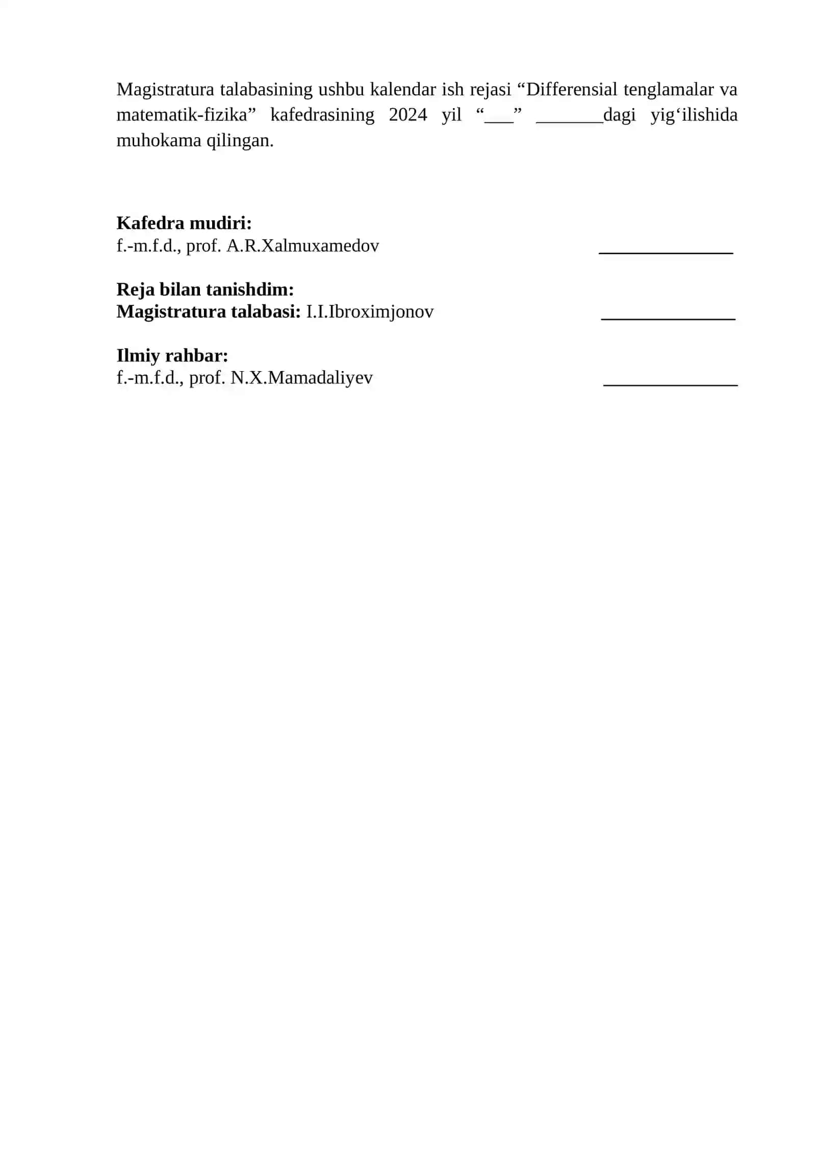 MAGISTRATURA TALABASINING KALENDAR ISH REJASI 2