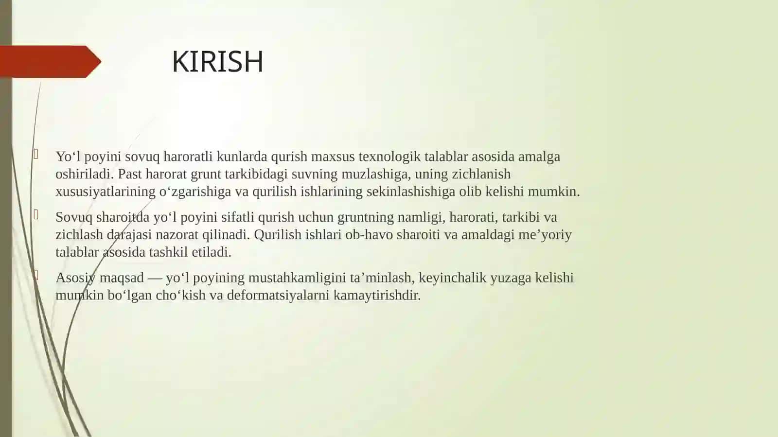 Sovuq haroratli kunlarda yo‘l poyini qurishning o‘ziga xos tomonlari 2