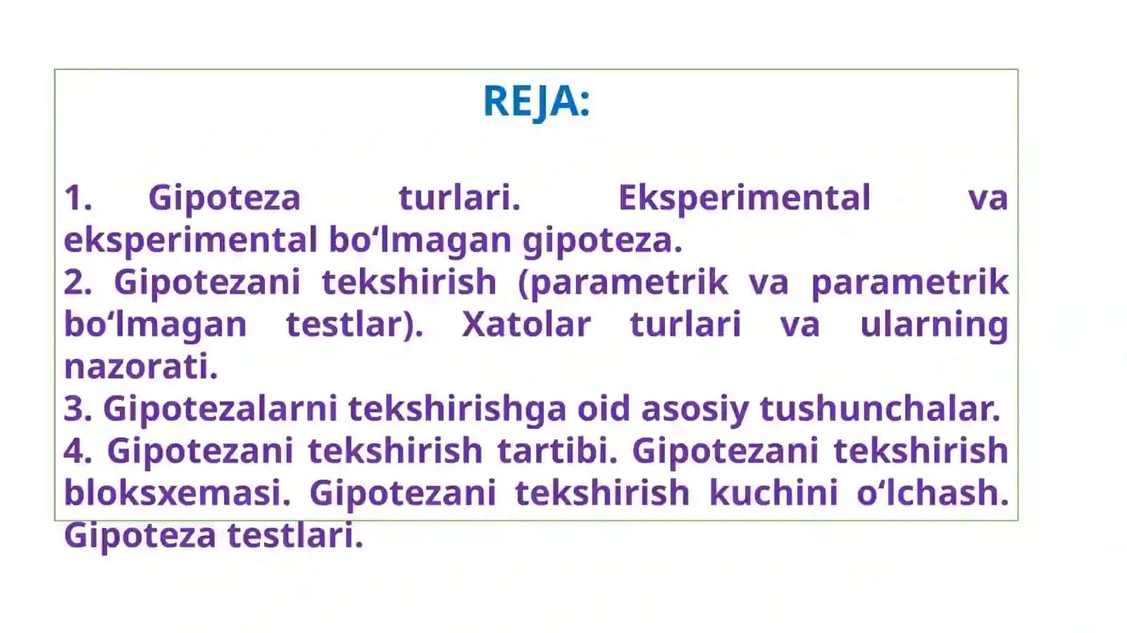 Gipotezalar vaularni tekshirish 2